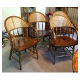 Solid Oak Barrel Chairs With Rattan Back, Qty 4