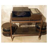 Zenith Solid State AM/FM Stereo And LP Furn Table, Speakers And Rolling Cart