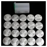 2010 American Silver Eagle Coins BU, Each Coin is One (1) Ounce Fine Silver, Qty 20 in Case