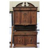 Elaborate Antique China Cabinet/Buffet Combination, 3-Door Upper Cabinet, 2 Drawers & 2-Door Lower C