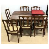 Wood Dining Table, Top Lifts Off To Become Leaf, 6 Chairs With Removable Padded Seats And Table Cove