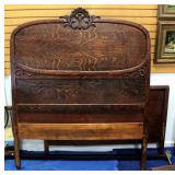 Full Size Bed Frame With Wood Headboard (68" H) And Footboard ( 43" H) And Metal Side Rails