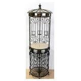 Magnussen Freestanding 15 Bottle / 8 Glass Brass Wine Stand With Marble Top, Brass Doors Open to Low