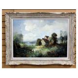 Willi Bauer (German 1923- ) "Landschaft am Main" (Bavarian Landscape), Original Oil On Canvas, Frame