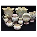 Vintage Hull Pottery Wildflower Pattern Pitchers, Urns And Vases, Range 3" to 9" High, Total Qty 9