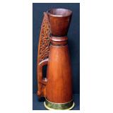 Carved And Pierced Wood Vase 18.5"H, Open Bottom, Replacement Bottom Is Brass Replica Of Artillery S