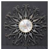 Wall Hanging Clock With Metal Floral/Sunburst Design, 25" Dia