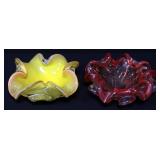 Waved Glass Candy Dishes With Yellow And Amber Coloring, Approx 3"H x 7" Dia, Qty 2