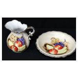 Enesco Japan Hand-Painted Porcelain Pitcher And Bowl With Fruit Design