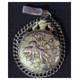 Milan Gold Tone Pocket Watch With Embossed Hunting Image On Front, Works But Needs New Battery, Incl