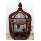 Wall Hanging Wood And Wire Bird Cage, Shaped Like Half An Octagon, Removable Bottom Tray For Cleanin