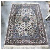 Area Rug With Floral And Vine Design, Cream, Blue And Burgundy Colors