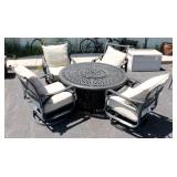 Home Fashions Outdoor Patio Set, 52" Dia Steel Table, Center Of Table Has A Propane Fire Ring, 4 Roc
