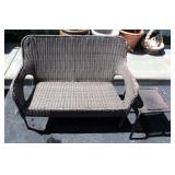 Wicker Patio Seat 48"W And End Table With Wrapped Metal Legs And 6 Pillows