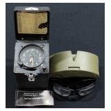 WWII Kollsman Altimeter And Vietnam Era Special Protective Eyewear Cylindrical System (SPECS) In Cas
