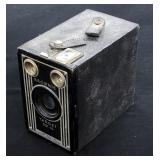 Vintage Brownie Target Six-16 Camera And Framed Image Of Raising US Flag On Iwo Jima And Picture Of 