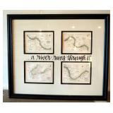Framed Matted Under Glass Kansas River Maps, 42" x 36"