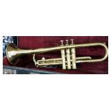 Antique Brass FE Olde And Sons Trumpet With Mother Of Pearl Buttons, Circa 1950