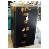 Vintage Travel Well Tourist Wardrobe Trunk With Leather Handles And Brass Hardware, 42" x 22" x 22"