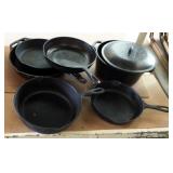 Cast Iron Assortment Including, Frying pans Qty 5 And Stew Pot With Lid