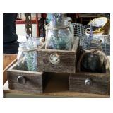 Barn Wood Drawers With Decorative Floral Mason Jar Set, 3 Sets And Single Barn Wood Drawer