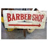 Vintage Wood Roadside "Barbershop" Sign With Wood Stake