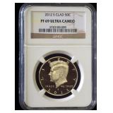 2012 S Clad Kennedy Half Dollars, NGC Slabbed, PF 69 Ultra Cameo Qty 2 And 2002 D Kennedy Half Dolla