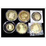 Gold Plated Copies Of US Coins, 1.5" Dia, Includes 1795 Liberty (And 1"), 1841 Liberty Head, 1933 St