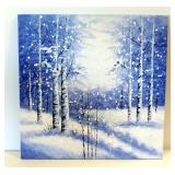 Wang Zheng, "Chinese Feng Shui Love Birds Painting Abstract Art" (Snow Background), Hand Painted Ori