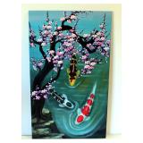 Wang Zheng, "Chinese Feng Shui Koi Fish Painting Abstract Art", Hand Painted Original Oil On Canvas,