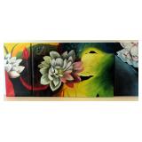Wang Zheng, "Chinese Feng Shui Lotus Painting Art", Hand Painted Original Oil On Canvas, 3 Panels 60
