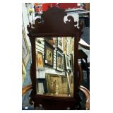Wall Hanging Beveled Mirror With Scroll Worked Wood Frame, 19" Wide x 37.5" Tall