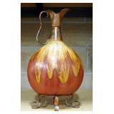 Metal Vase Mounted On Stand, 17" Tall x 9.5" Wide