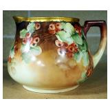 Limoges France Painted Porcelain Pitcher, 6 Cups (Some Cracks) And T&V France Hand Painted Bowl (All