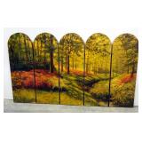 Folding Wood Partition With Image Of Wooded Garden, 24" Tall x 40.5" Wide Fully Extended