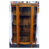Curio Cabinet With 3 Wood Shelves And Curved Glass Front, Includes Key, 60.5" H x 35.25" W x 15.5" D
