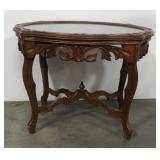 Oval Wood Side Table With Removable Crackle Glass Top, 19" H x 25" W x 18" D