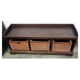 Wood Entry Bench With 3 Wicker Storage Bins, 20" H x 50" W x 16.5" D