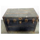Antique Metal Trunk With Leather Side Handles, 24" H x 36.5" W x 22