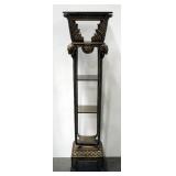 Ornate Brass Stand With Smoked Glass Top, 2 Glass Shelves, Rams Head Decor, 59.25" H x 16" x 16"