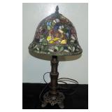 Tiffany Style Table Lamp With Brass Base 21.5" Tall, Powers On
