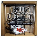 Enhance America Bud Light Kansas City Chiefs Wall Mounted Neon Light, Two Brightness Levels, Powers 
