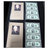 Uncut 2003 $2 Bills, Four-Bill Sheets In Leather Case, Qty 2