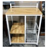 Metal Wood Topped Rolling Cart With Two Lower Shelves And Basket Rack With Two Baskets 24" Wide x 17