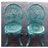 Pair Of Decorative Metal Chairs With Open Floral And Starburst Designs 33.25" Tall
