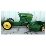 John Deere Toy Pedal Tractor And Trailer, 20" High x 37" Long x 18" Wide, Missing Steering Wheel And