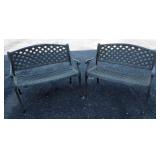 Pair Of Metal Benches With "Open Woven" Design, 33" High x 40" Wide x 24" Deep