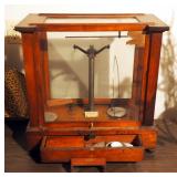 H.Kohlbusch Antique Balance Scale In Wood Case, 18" X 18" X 9 Includes Weights, Measuring Trays, Ori