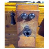 Antique Kellogg Co. Wood Crank Wall Telephone Complete 19" X 14" X 11