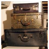 Vintage Leather Carrying Cases, With Metal Hardware, Qty 3